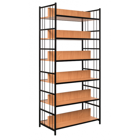 Regały na metalowej konstrukcji z przegrodą po środku